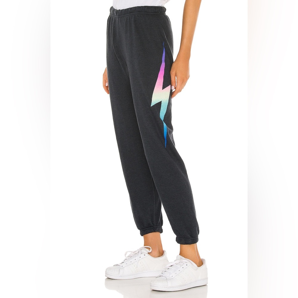 Aviator Nation Black Track Joggers with Pastel Lightning Bolt